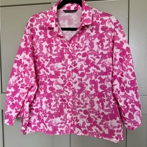 Elemente Clemente Pink and White Floral Button-Up Blouse Size 2XL